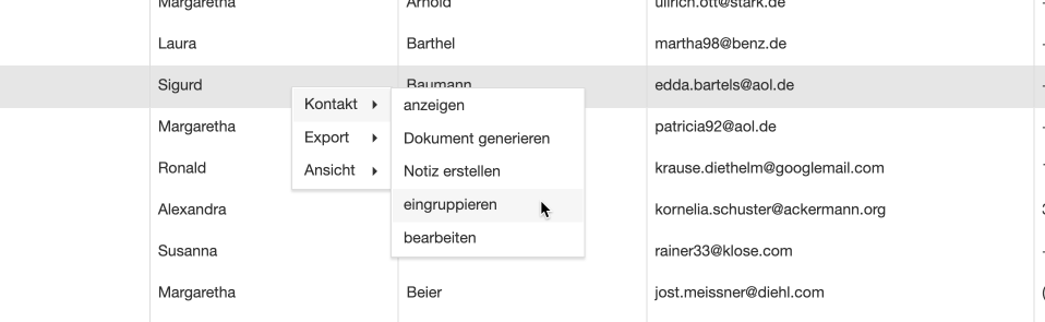Kontextmenü Kontakt