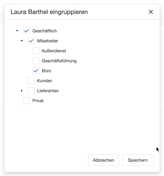 Kontakt eingruppieren