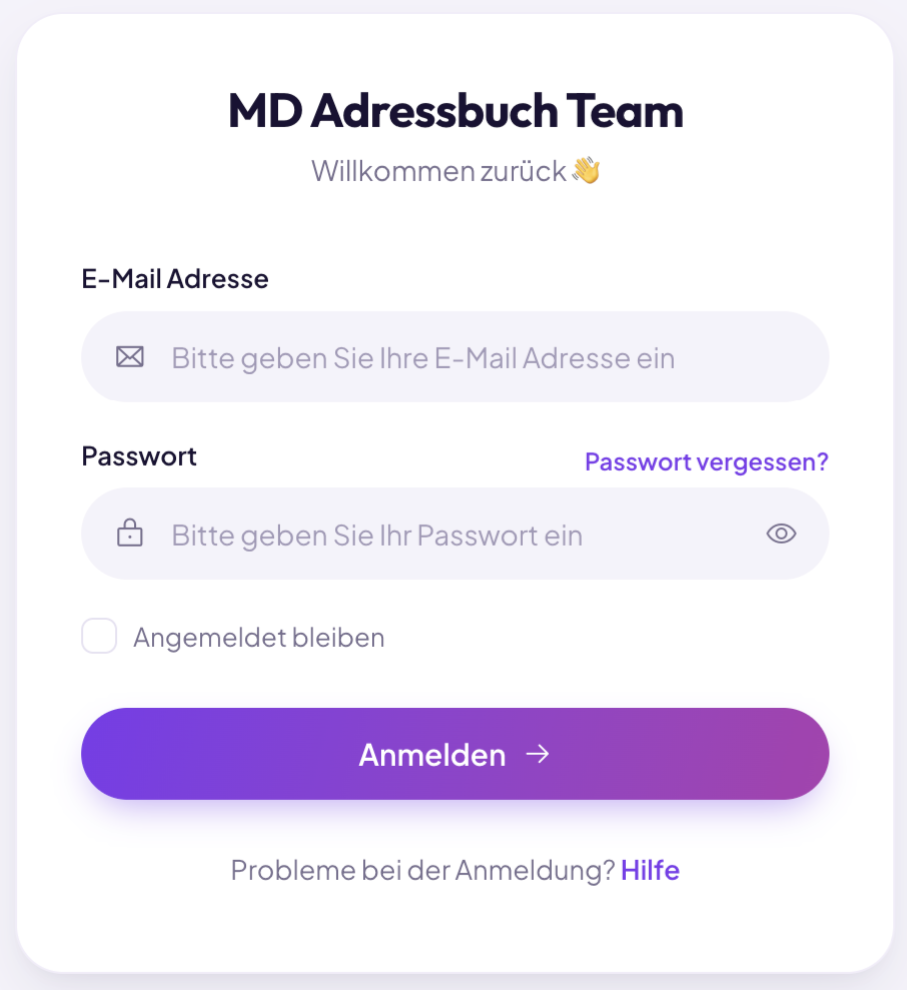 MD Adressbuch Team Anmeldung violett