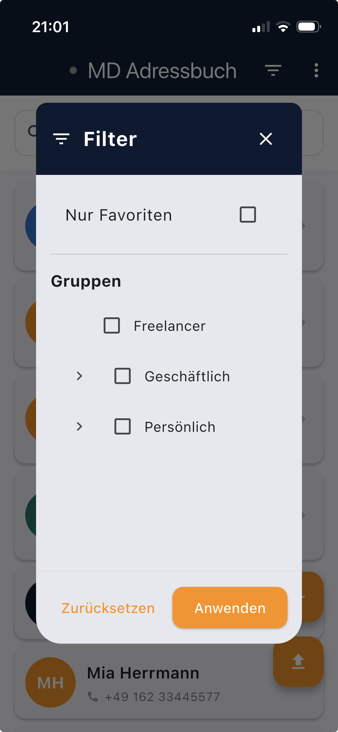 MD Adressbuch mobil - Gruppenfilter